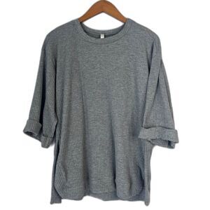 E.C. Gray Scoop Neck 1/2‎ Sleeve Side Slit Ribbed Oversized Top Size Small